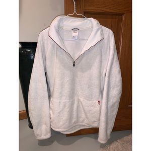 The North Face white fuzzy fleece quarter zip